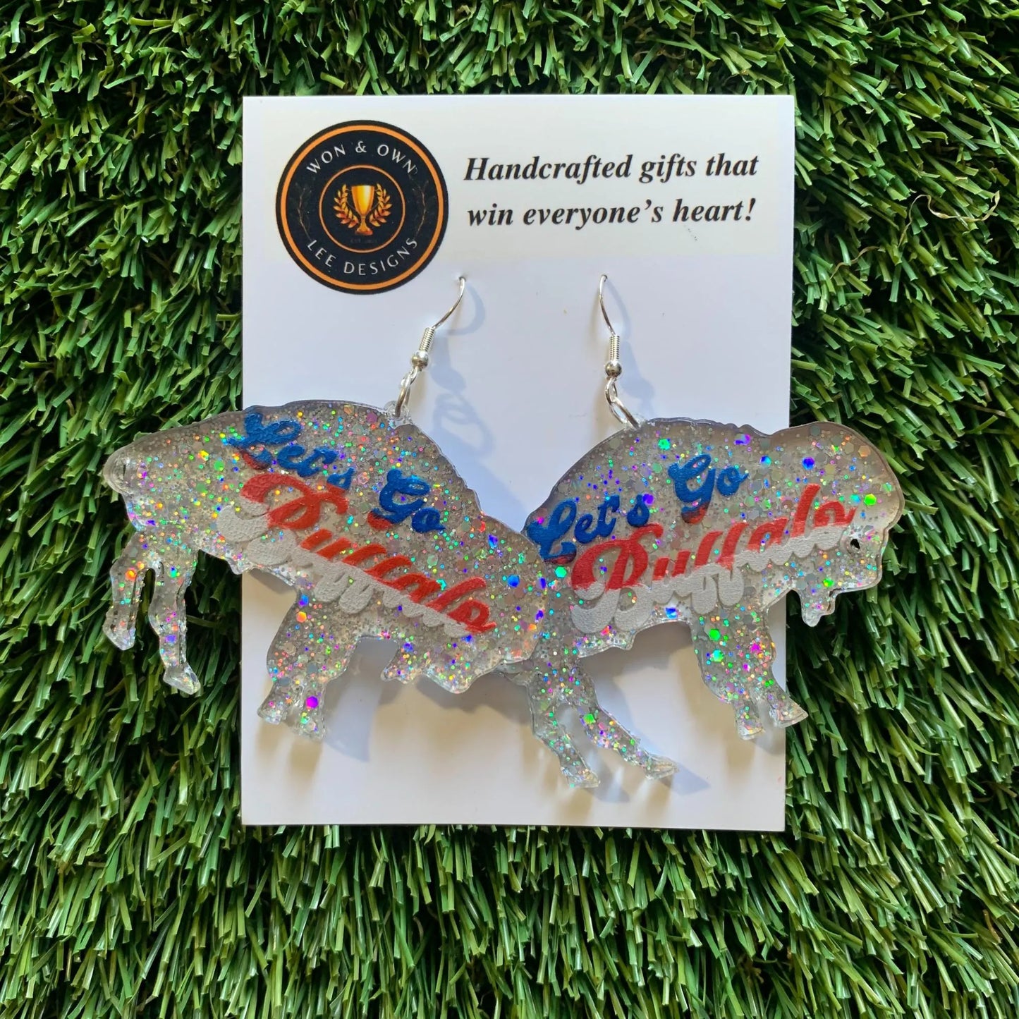 Silver Let's Go Buffalo Glitter Earrings